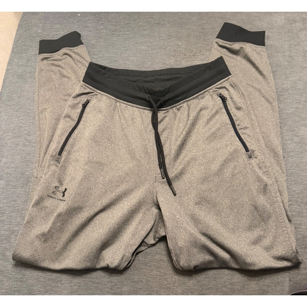 Under Armour ColdGear Mens Joggers Gray Black Loose Fit Sweatpants Medium